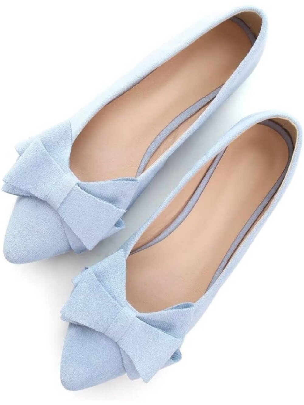 Women's Sky Blue Suede Fashion Bowknot Flats Comfort Pointed Toe Dressy Shoes